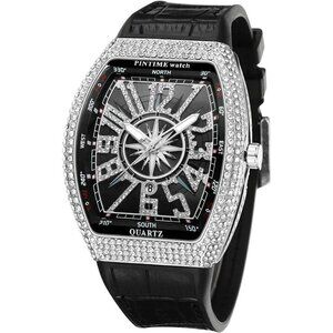 ✨ Fanmis Watches Men Black Skull Big Face Rectangle Punk Diamond Wrist Watch